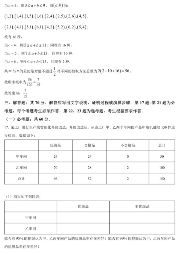 2026陕西高考理科数学考生真题