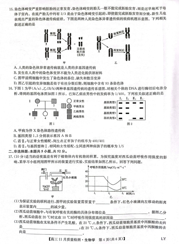 2026九师联盟学年高三11月质量检测生物试题