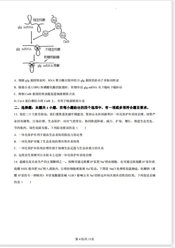 2026年高考1卷生物真题试卷