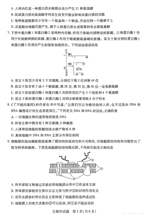 河南省天一大联考2026-2026学年(上)高一期中考生物试卷